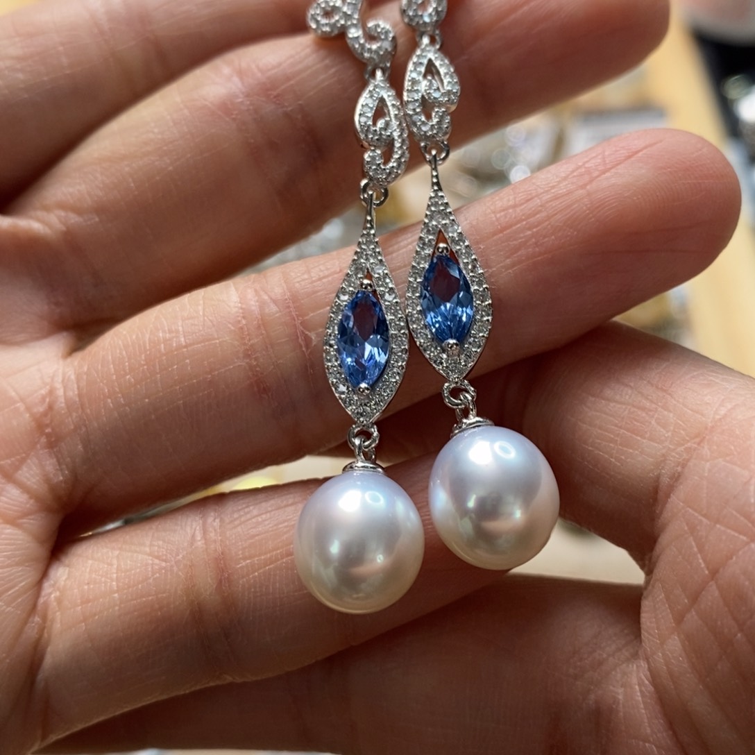 海水珍珠耳饰银S925镶嵌