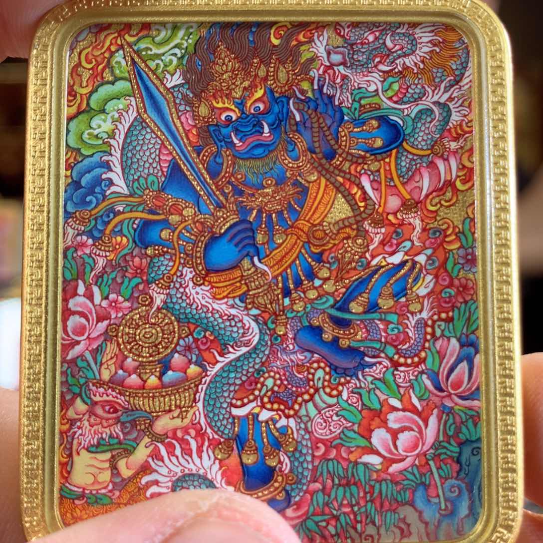 吊坠热贡纯手绘唐卡不动（属鸡）