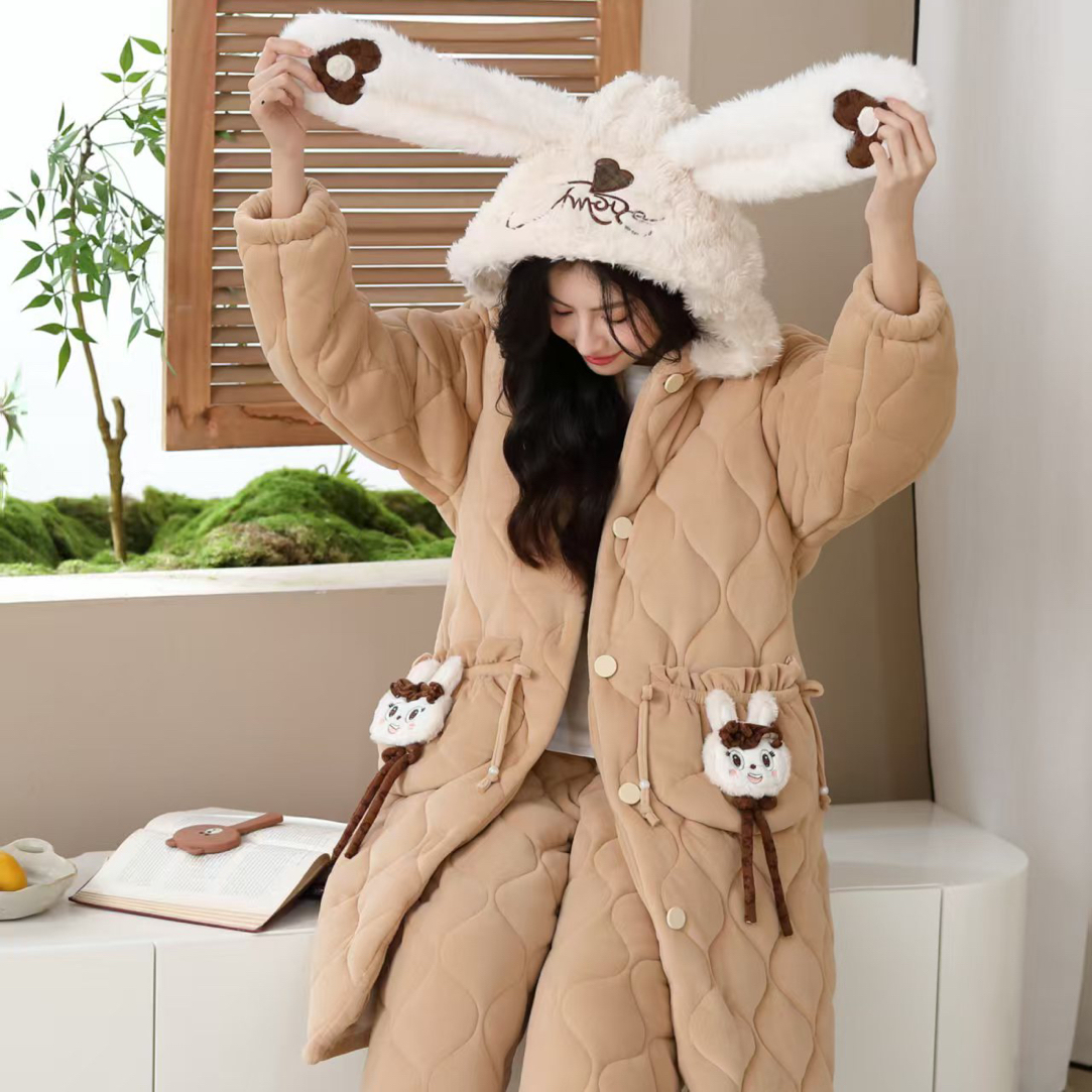 924款奶茶色拉布布长款保暖冬季加厚家居服