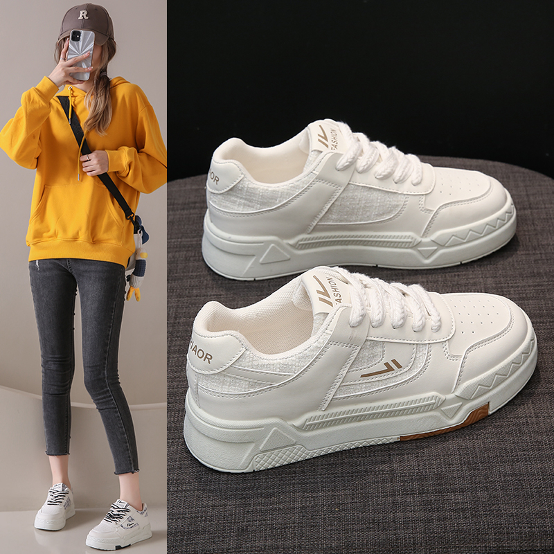 女款春秋新款小白鞋透气厚底休闲板鞋百搭运动鞋黑色白色