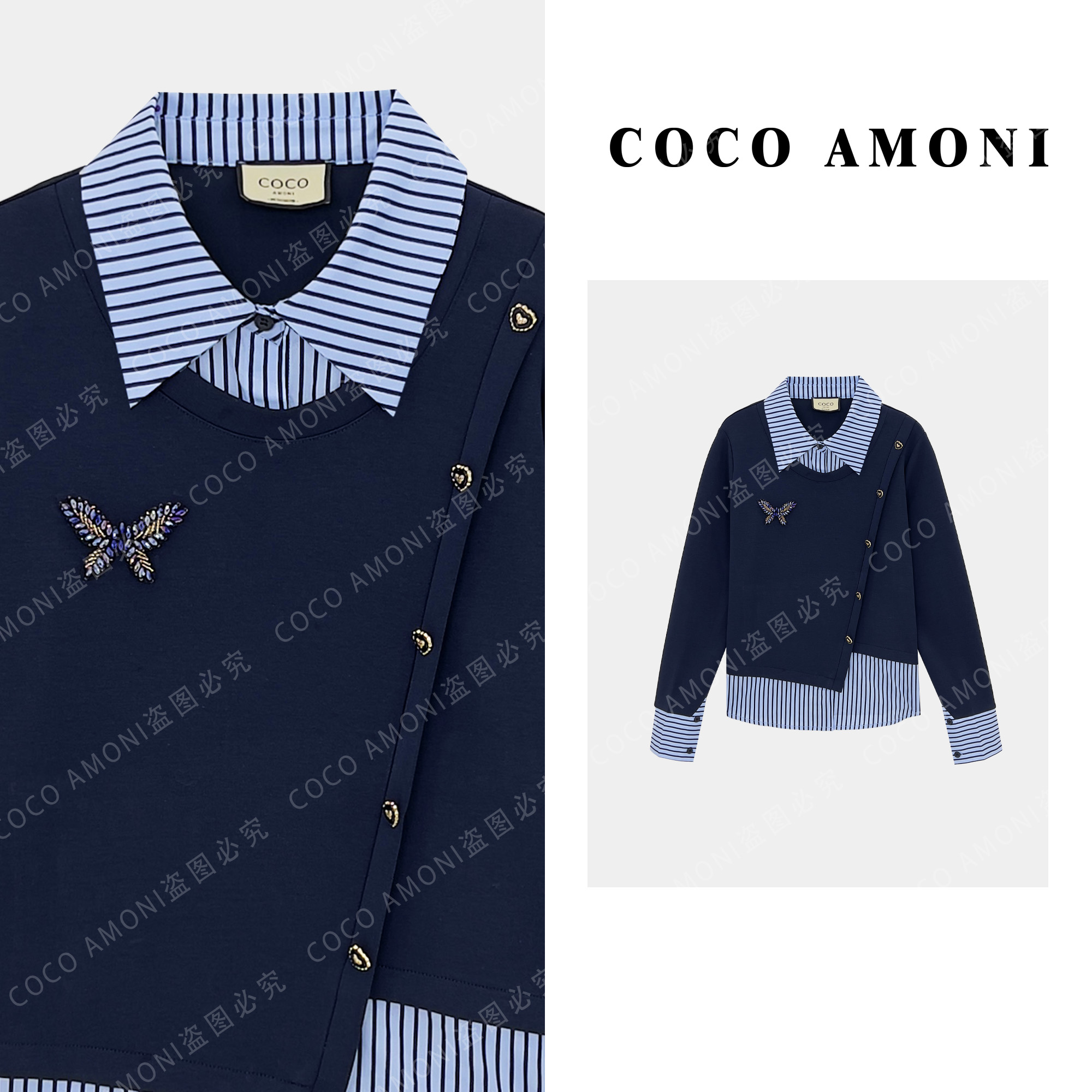 [曼姐]季时尚高级感女装重工烫钻蝴蝶结显瘦减龄长袖卫衣AD169