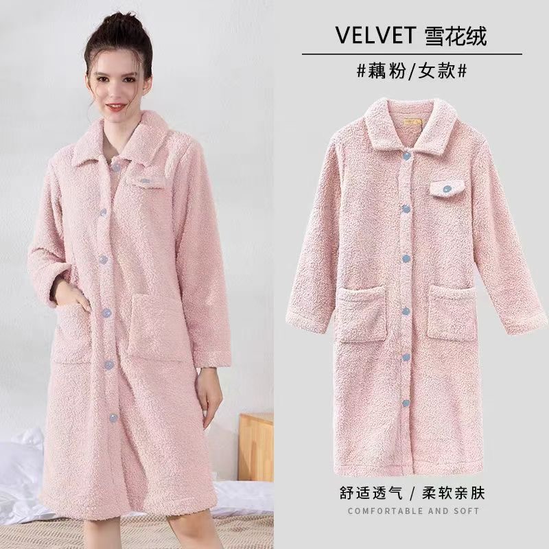 VELVET 雪花绒女士冬季开衫中长袍86022