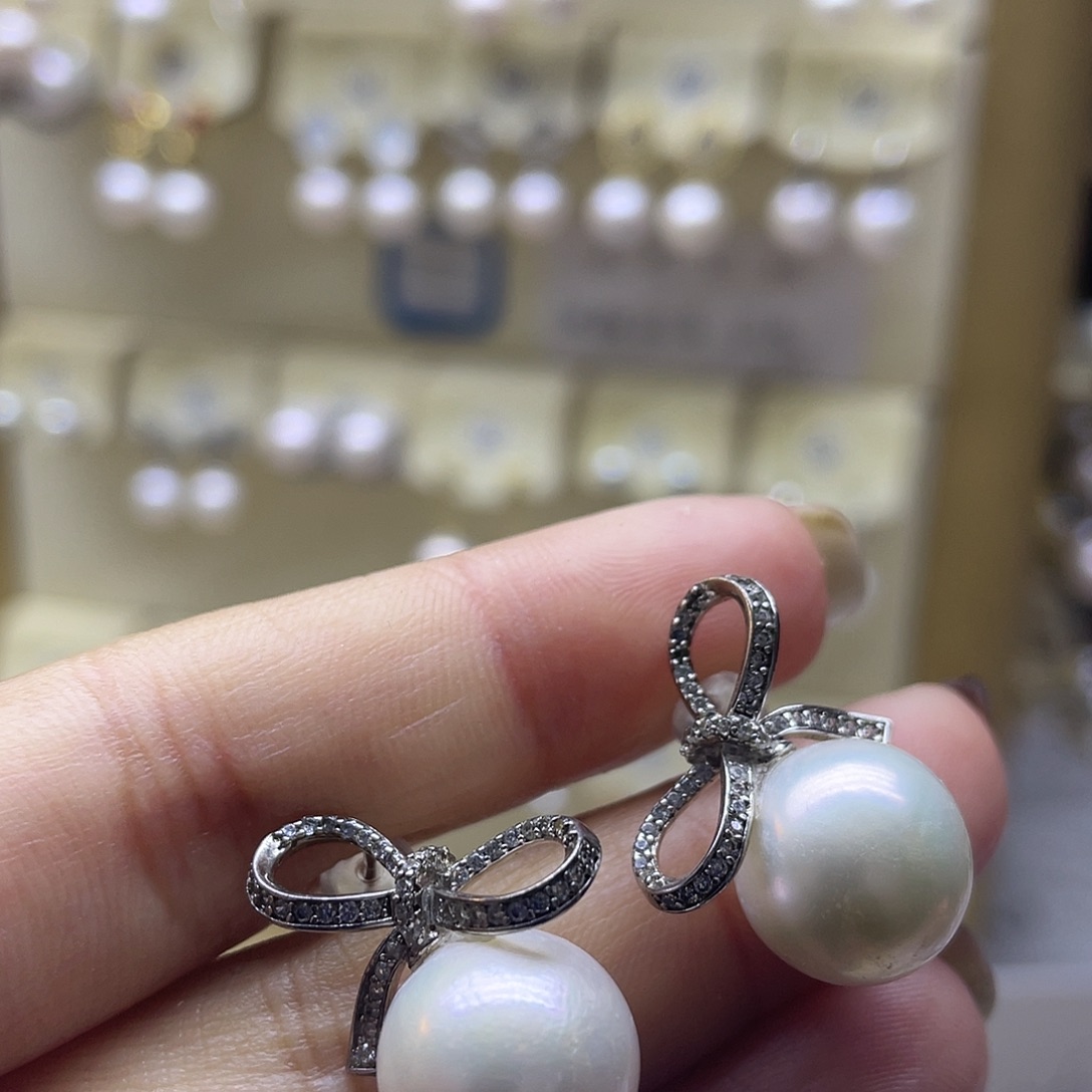 耳饰银S925镶嵌淡水珍珠