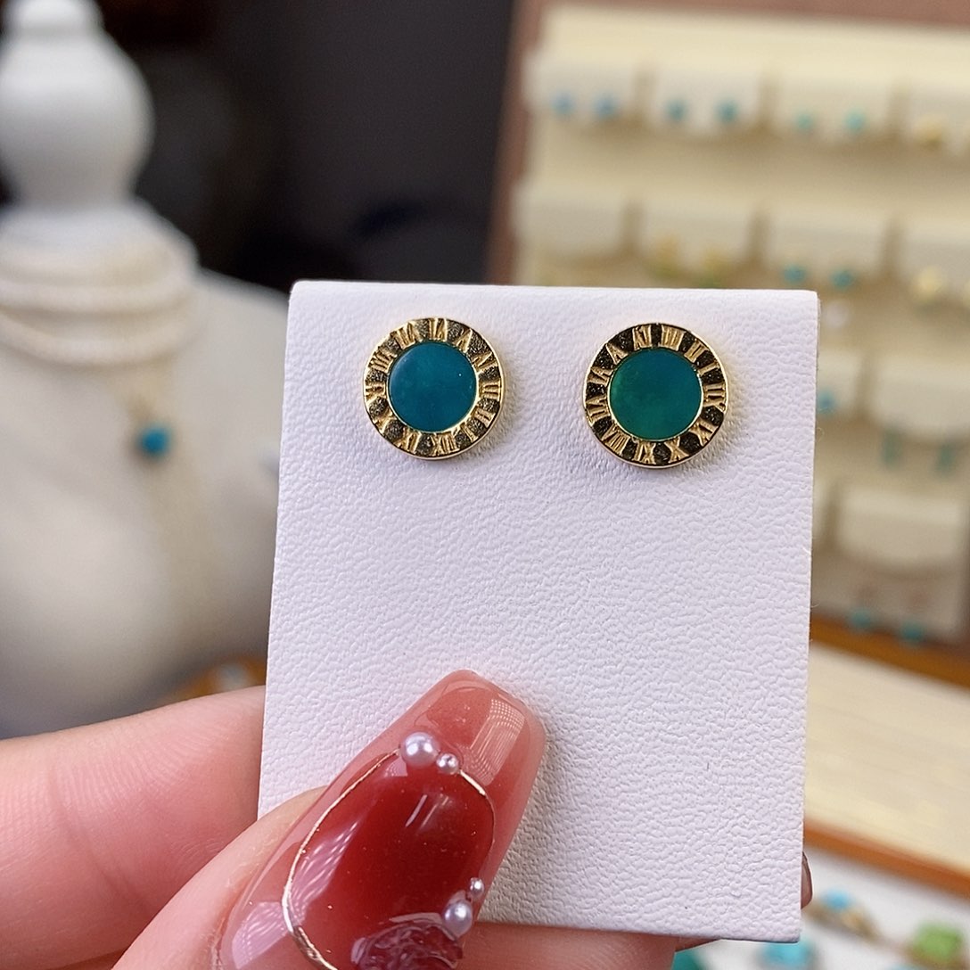 绿松石耳饰银S925镶嵌