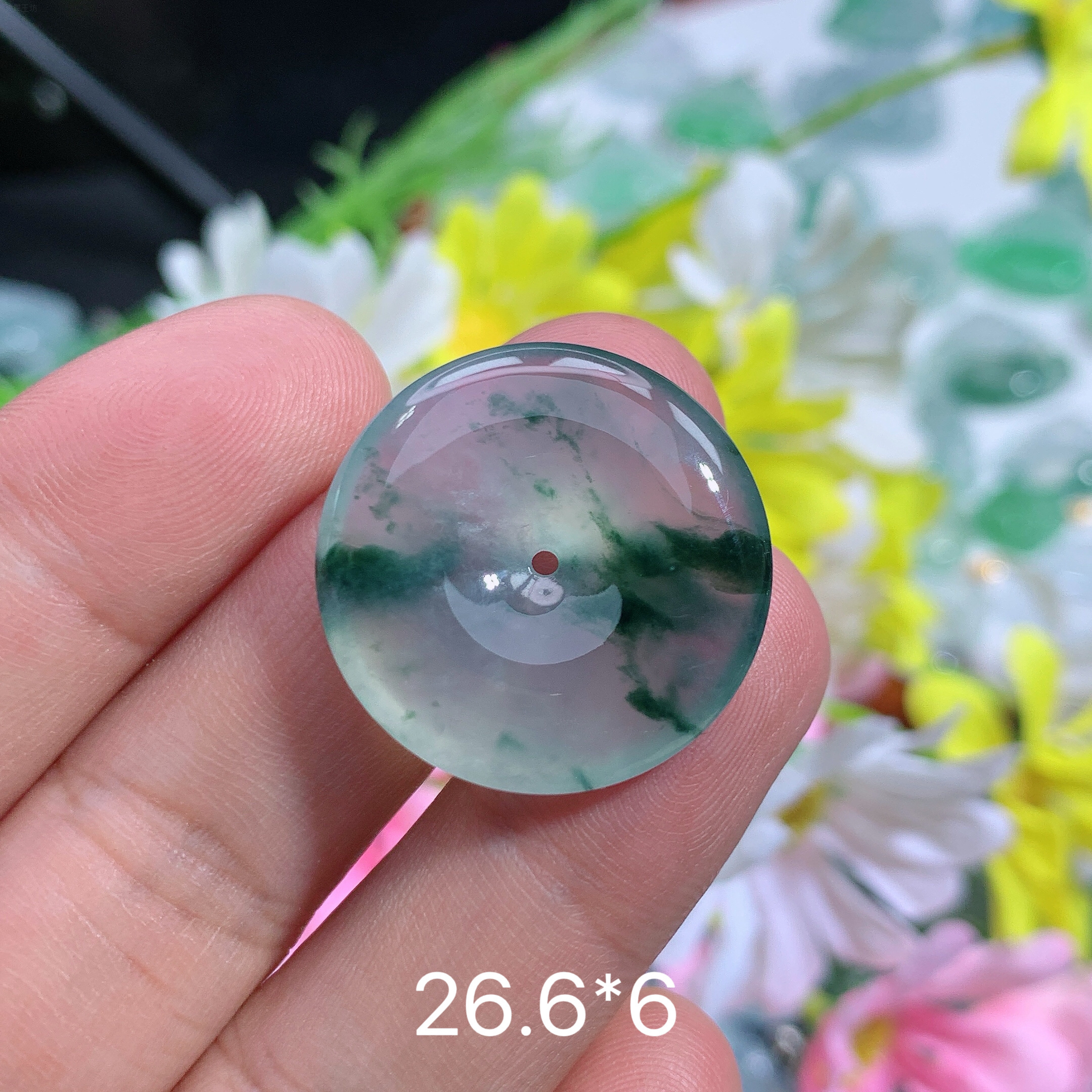 缅甸天然翡翠A货冰种飘花平安扣霞冰透精致雕刻礼物时尚上等翡翠