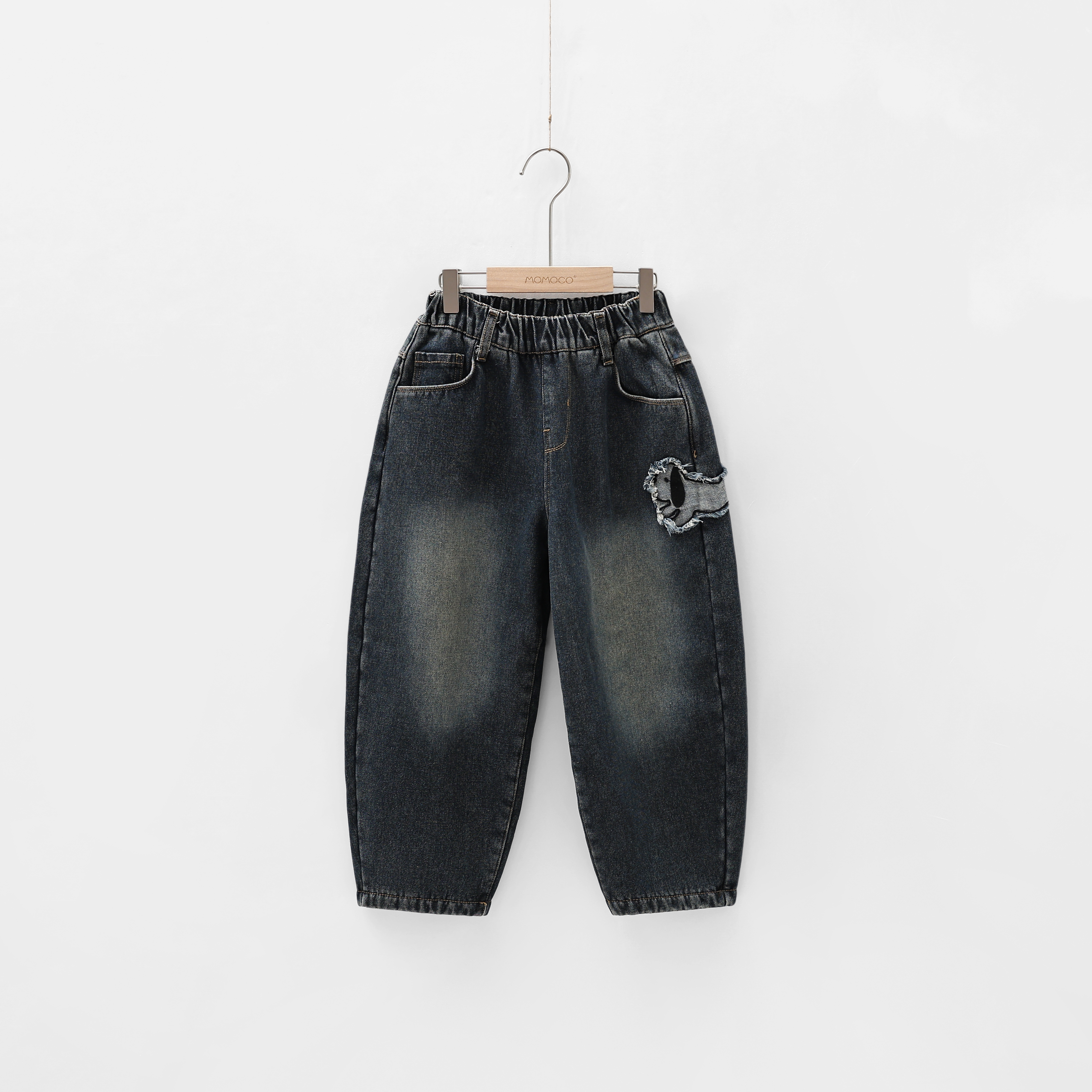 MOMOCO2025冬季男童韩版休闲小狗潮流百搭加绒牛仔裤77430350017