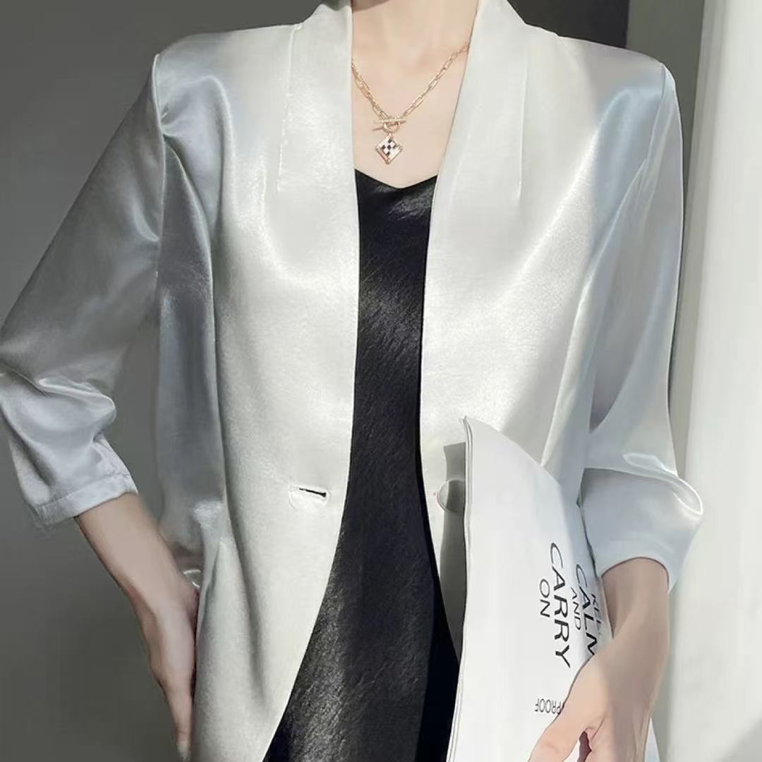 （青柠主推/法式直角西装）醋酯缎面法式七分袖西装外套轻奢时尚