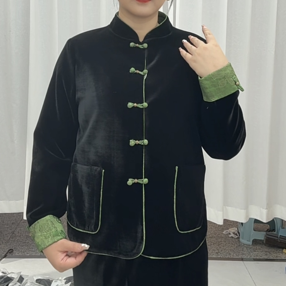 新中式四方绒立领盘扣时尚减龄气质显瘦百搭上衣国风妈妈装中老年