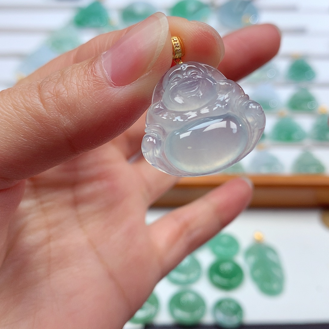 翡翠18K金镶嵌吊坠(赠链)21.8-23.3-4.9