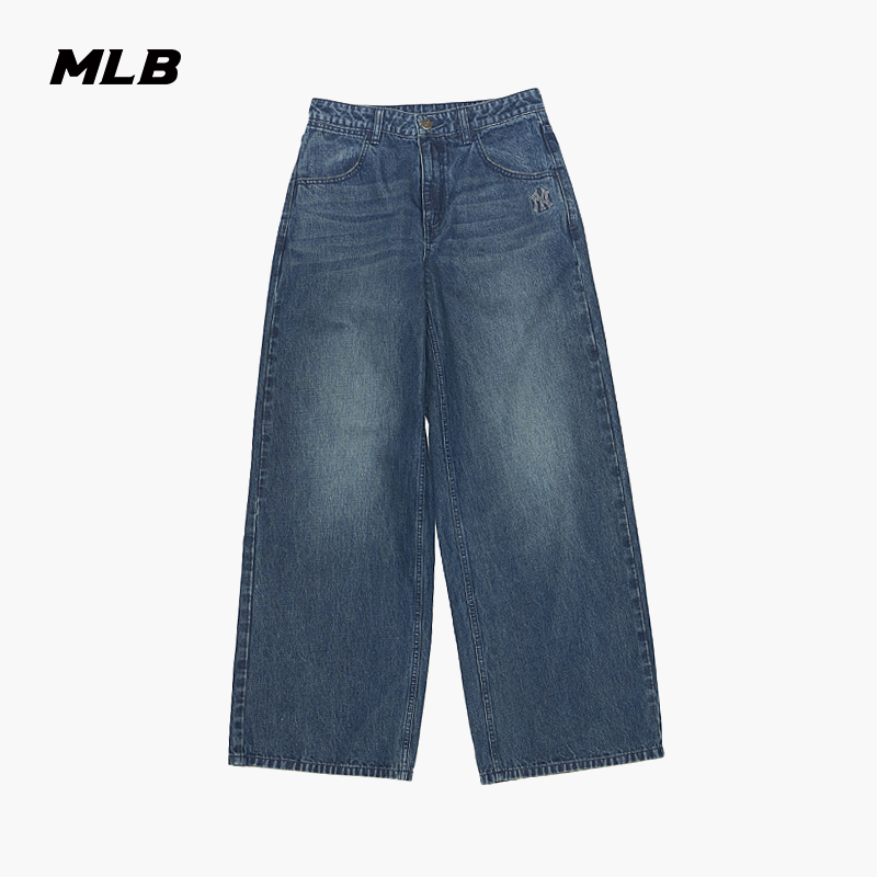MLB官方女款流光风时尚休闲长裤潮流复古阔腿牛仔裤25夏新款DPB02