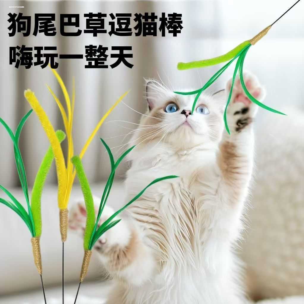 狗尾巴草逗猫棒长杆耐咬猫玩具自嗨解闷手持猫咪玩具小猫逗猫神器