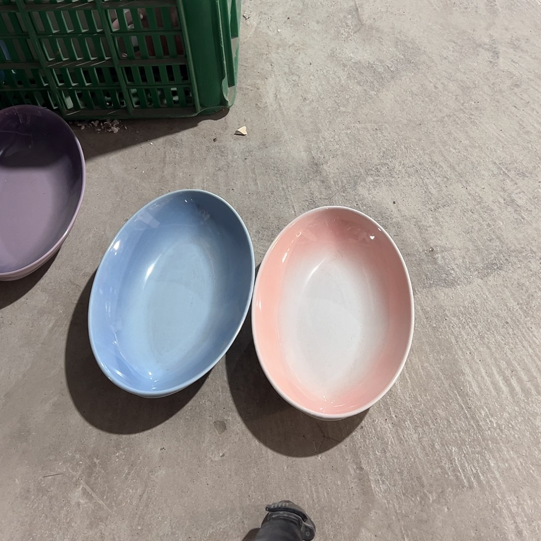 陶瓷 微 椭圆深盘 天蓝色 粉白色