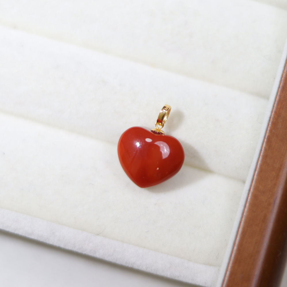 南红挂件·火焰纹爱心·18K金镶嵌·SNH0208