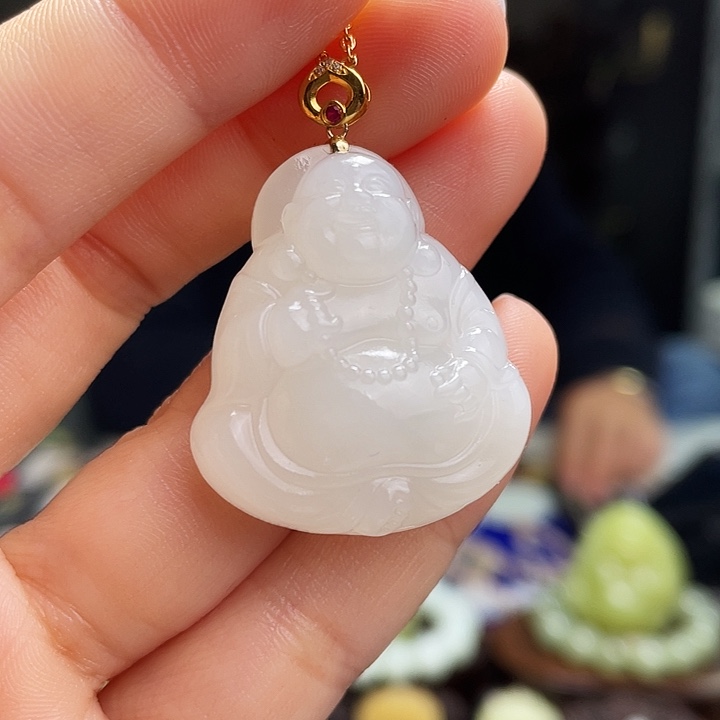 和田玉挂件18K金镶嵌定制发货