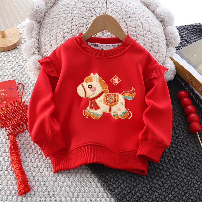 2026秋冬爆款红色加绒卫衣喜庆宽松外套平安喜乐新年元旦拜年服