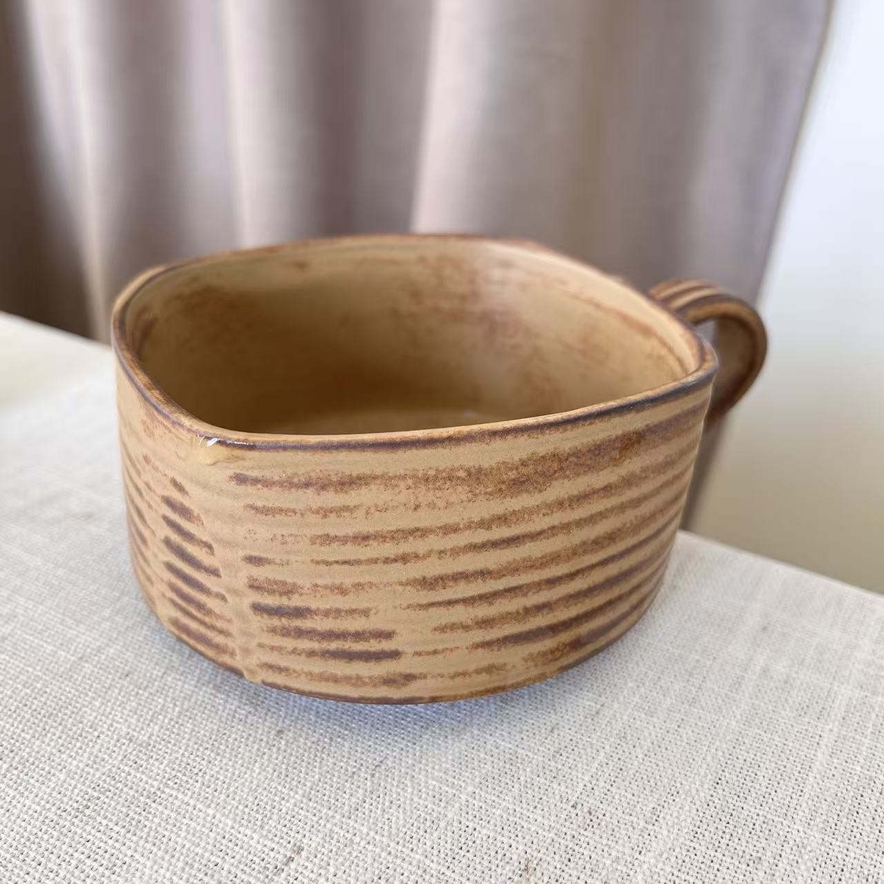 复古黄条纹方杯 360ml B074