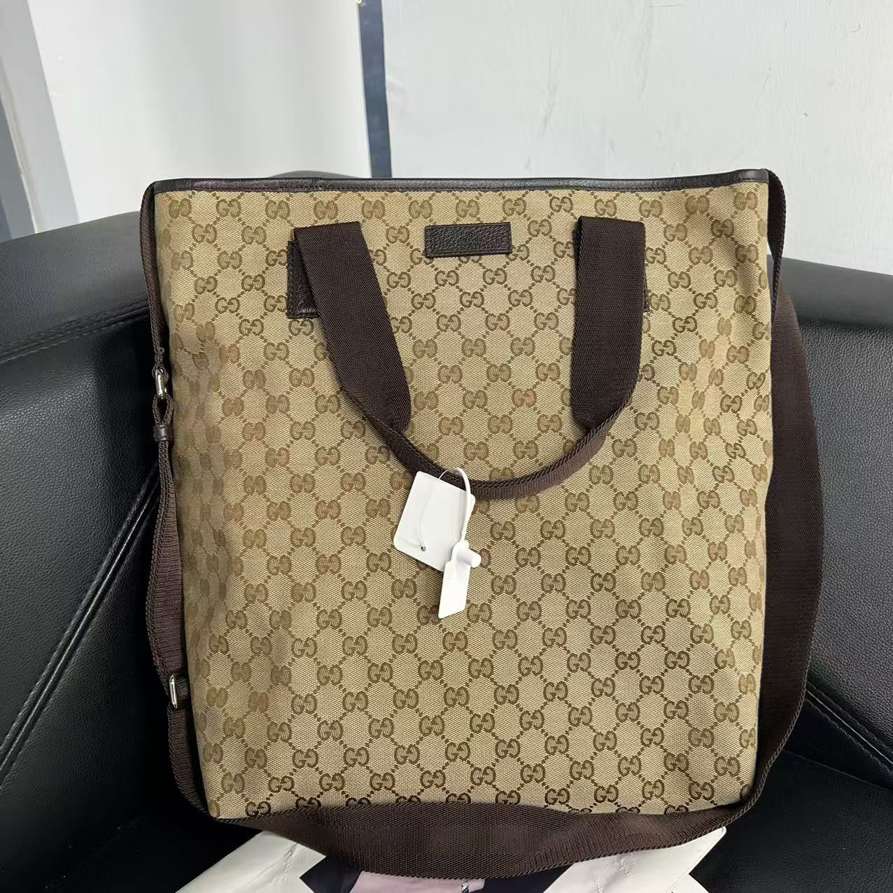 95新 GUCCI/古驰 捐金沉珠/帆布托特包单肩