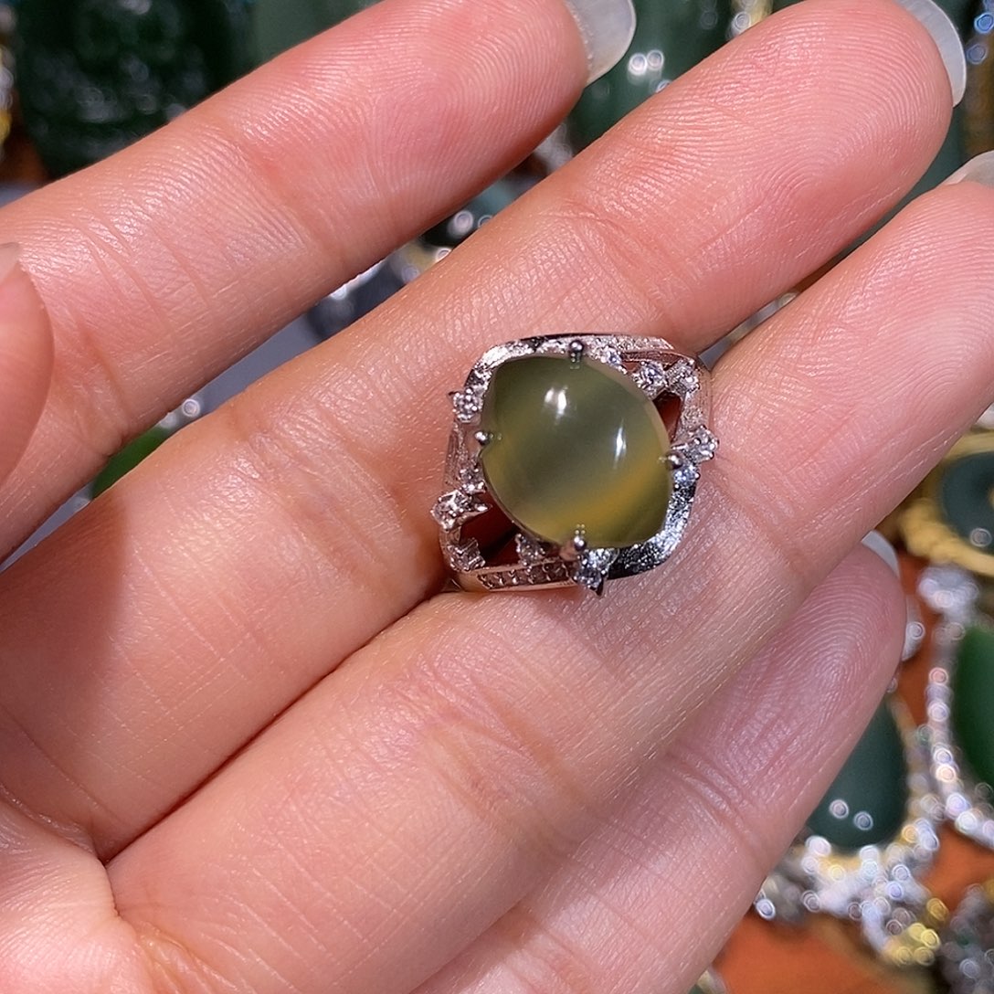 和田玉（碧玉）银S925镶嵌戒指