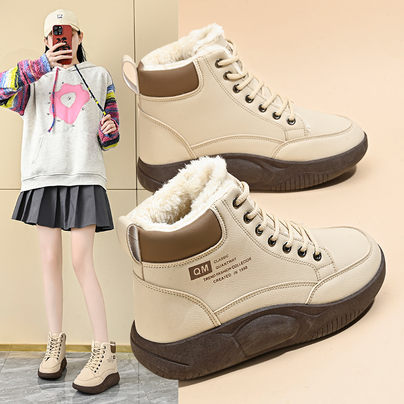 冬季加绒高帮鞋子女百搭ins韩版厚底加厚保暖棉鞋板鞋短靴ZY5866