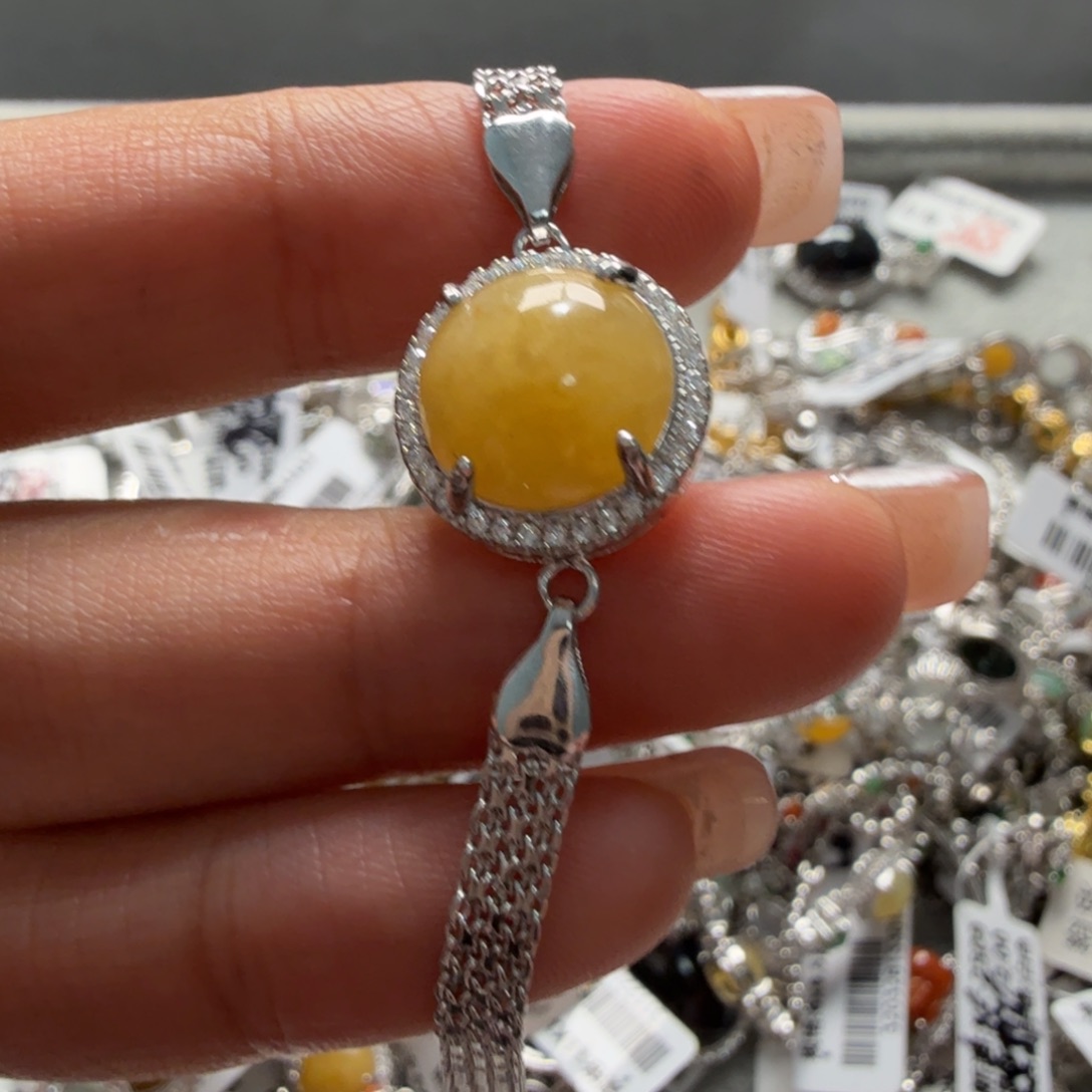 银S925镶嵌翡翠手链3333333