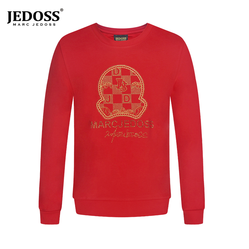 JEDOSS/爵迪斯休闲男装秋冬时尚轻奢3D立体压印烫钻无帽卫衣HM073