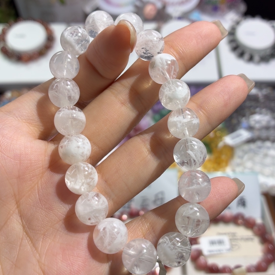 水晶手串未镶嵌意境立体白雪花幽灵10+