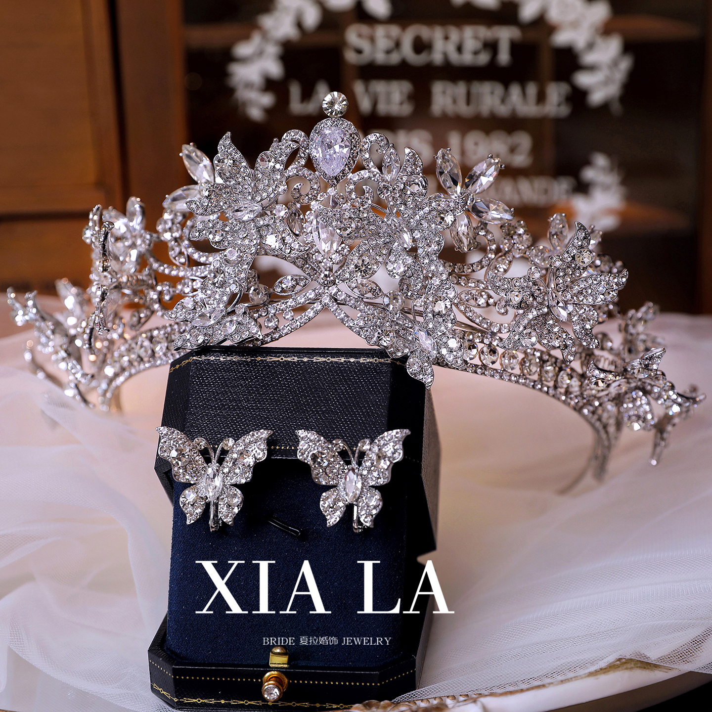 弹弹网红皇冠新娘蝴蝶水钻重工冠新娘婚礼头饰婚庆生日宴会王冠