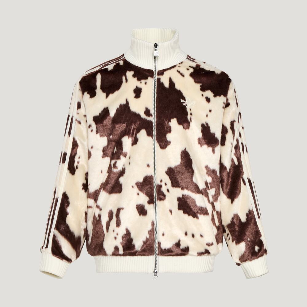 【阿迪达斯/双旦礼】Adidas三叶草仿皮草奶牛纹宽松拉链外套KU9405