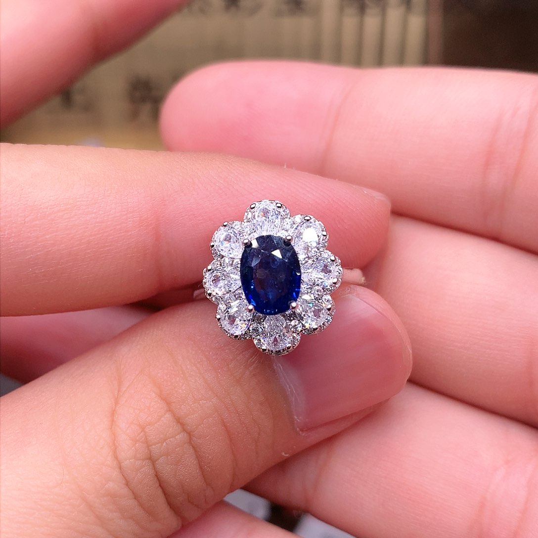 蓝宝石戒指银S925镶嵌