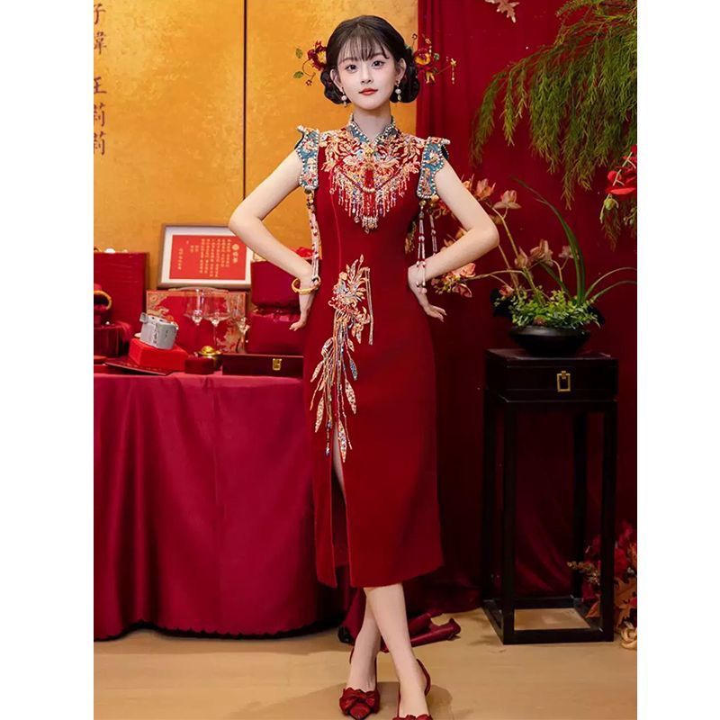 新娘结婚旗袍敬酒服2025夏季新款中式礼服嫁衣缎面礼服小个子回门