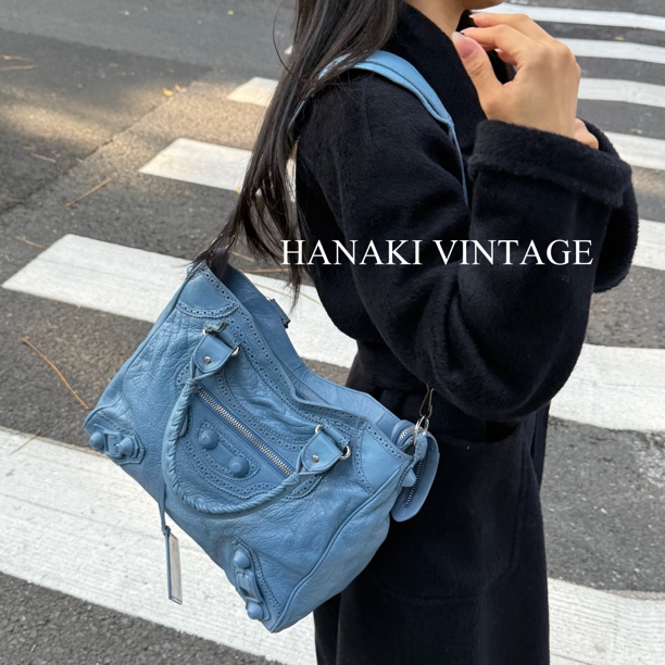 95新 Balenciaga/巴黎世家 花绮中古/巴黎世家浅蓝velo蕾丝机车包