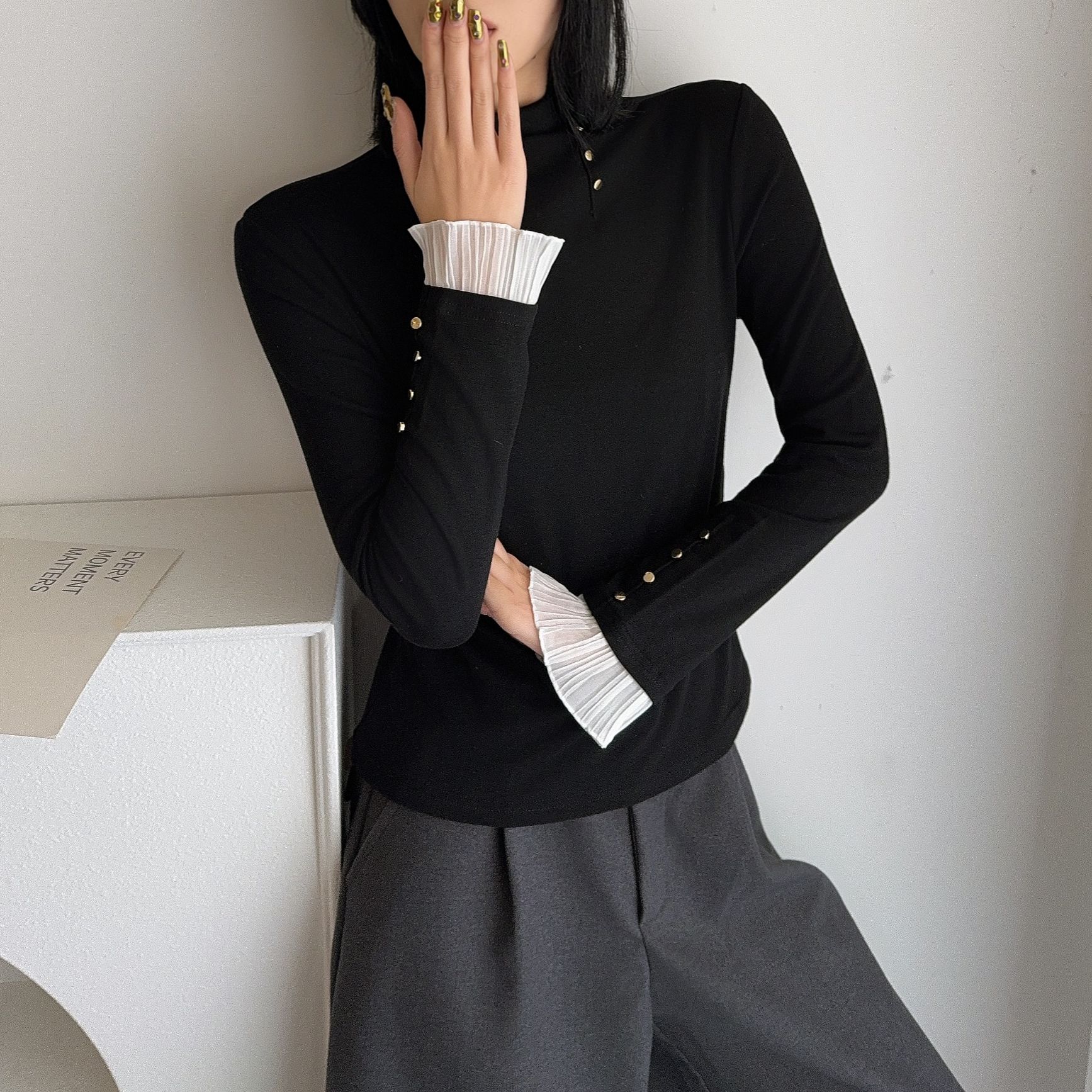 6032#2025新款时尚气质半高领长袖T恤