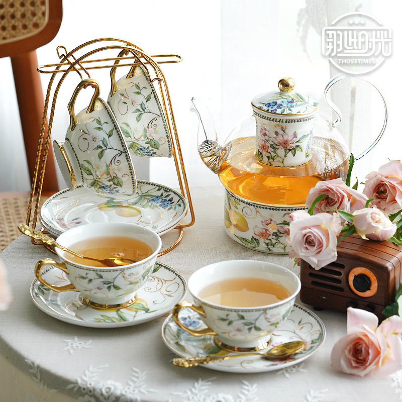 欧式花茶杯套装英式下午茶具水果茶壶泡花茶蜡烛加热底座咖啡杯碟