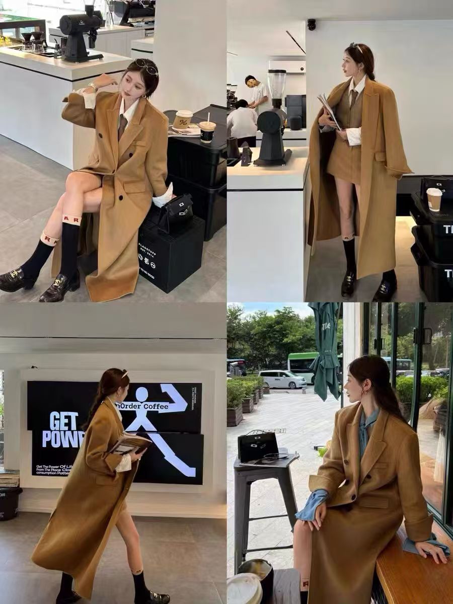 呆呆姐 线下实体驼色双面大衣外套！超级重磅！库存很少！