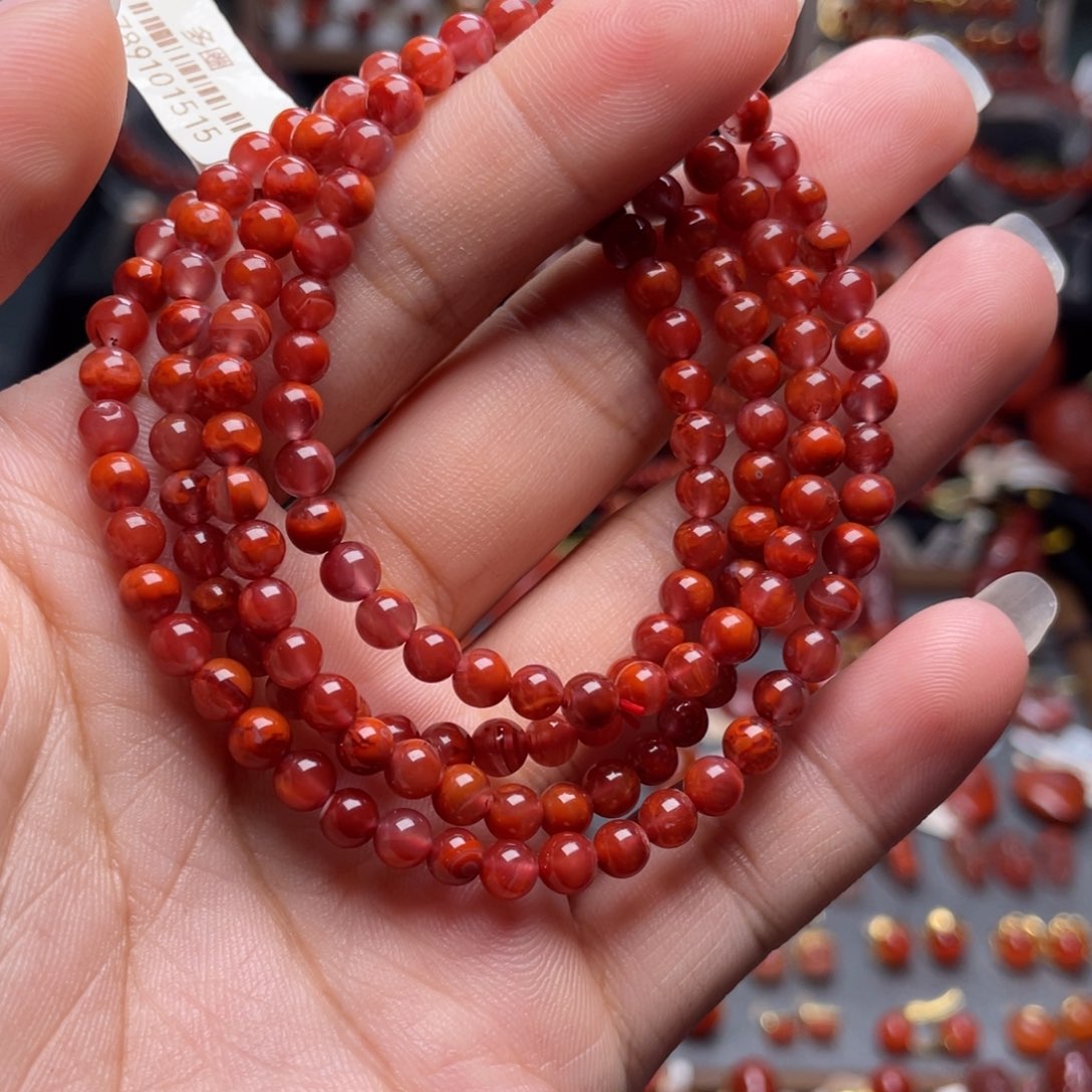 南红玛瑙未镶嵌4mm牛血红多圈