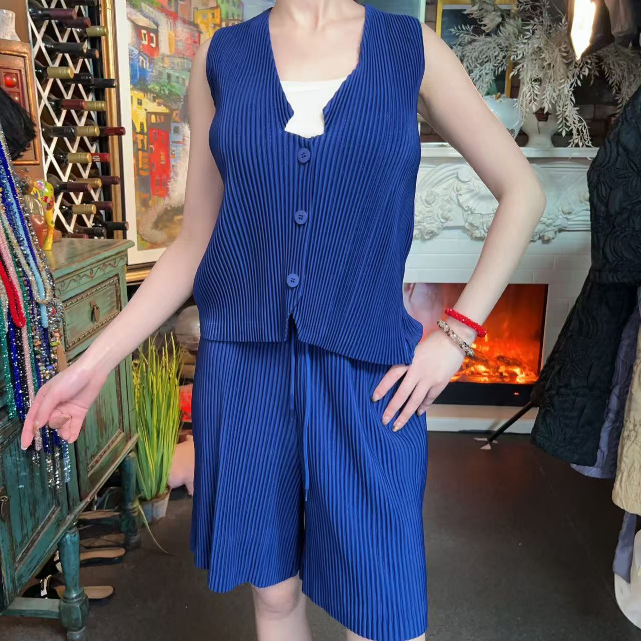 【清仓】欧洲站2025春夏褶皱洋气质高档端时尚百搭净版时尚套装SD4