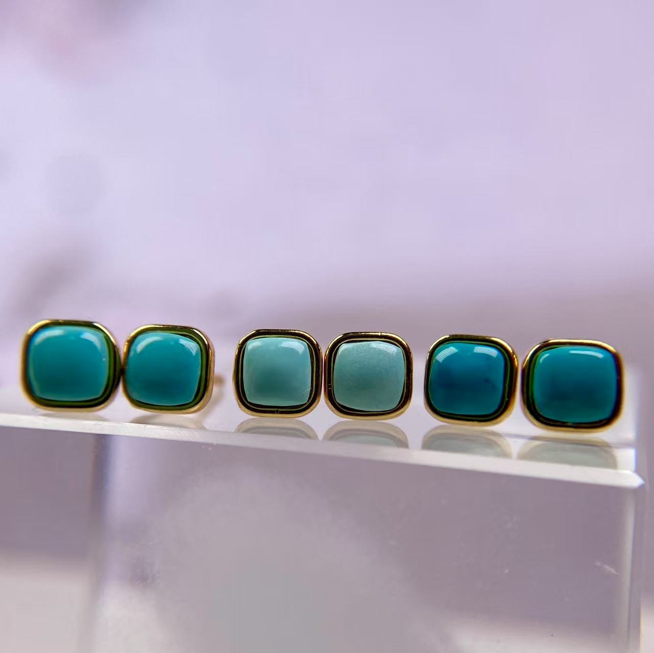 天然原矿绿松石耳饰精美时尚简约方糖百搭耳钉多色多样性发货一件