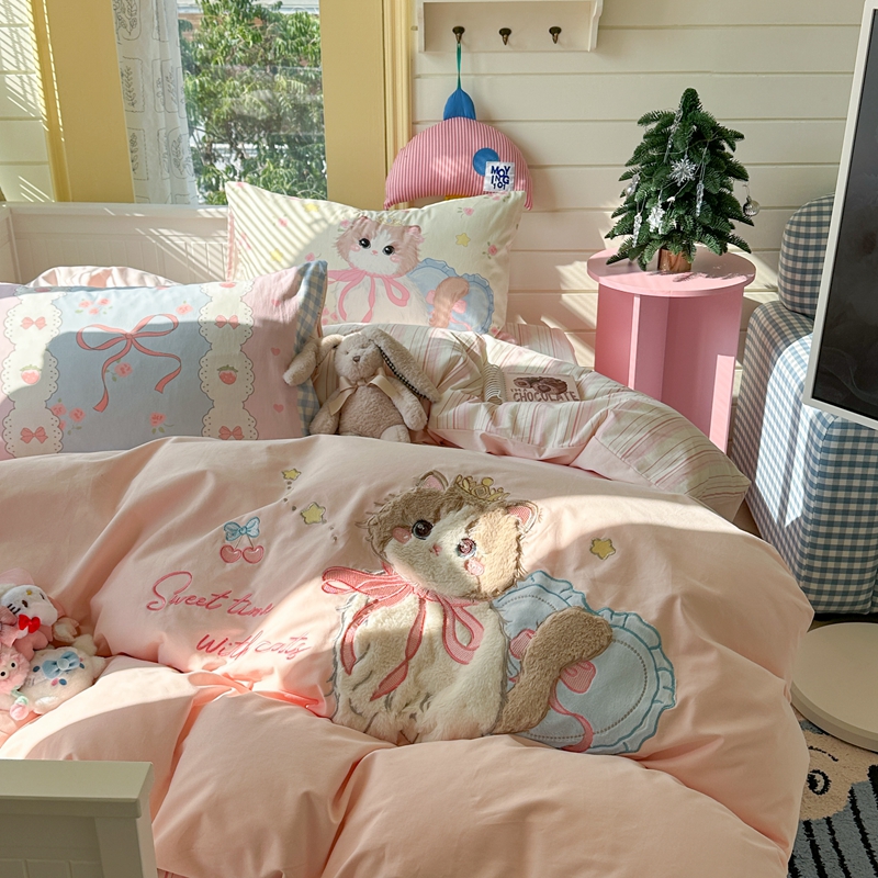 2025新款全棉纯棉秋冬磨毛贴布绣四件套件套