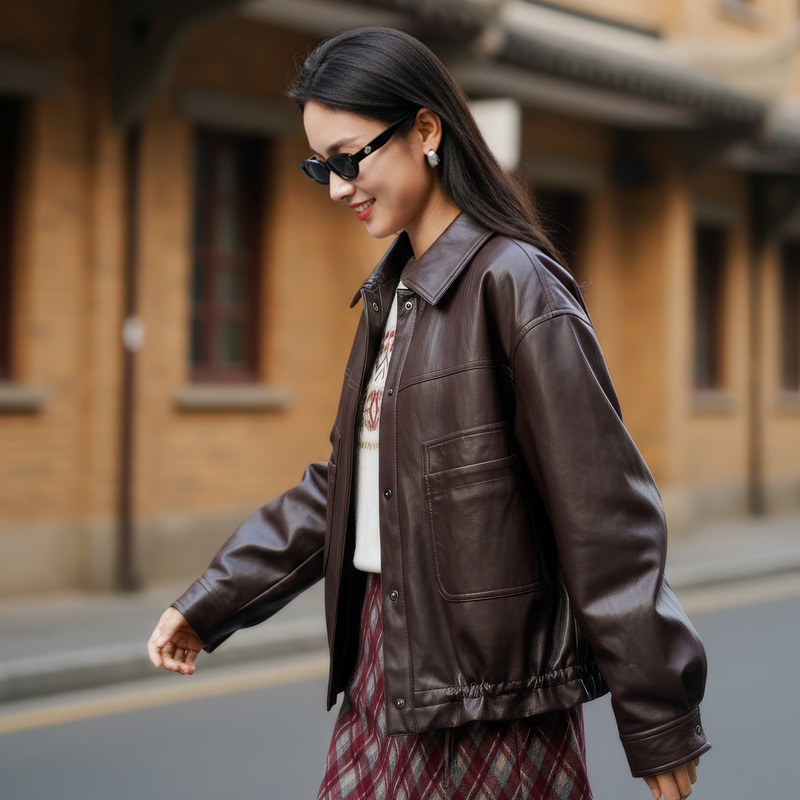 EP雅莹2025秋冬新款 松花江白鹅绒PU皮羽绒服翻领夹克外套Y125A