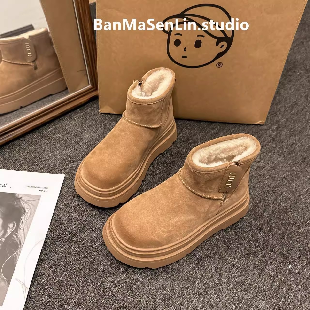 时尚雪地靴民族风冬季加绒雪地靴加绒冬季靴子短筒