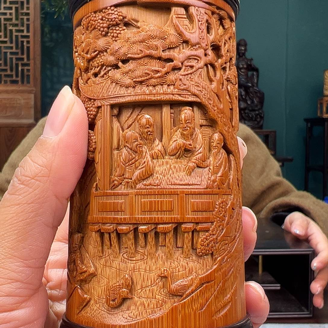 竹竹雕茶叶罐兰亭雅集