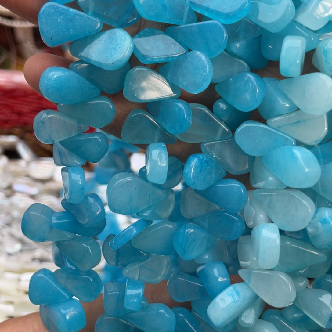 玛瑙/玉髓未镶嵌珠宝半成品蓝玉髓水滴花瓣1条卡10*14