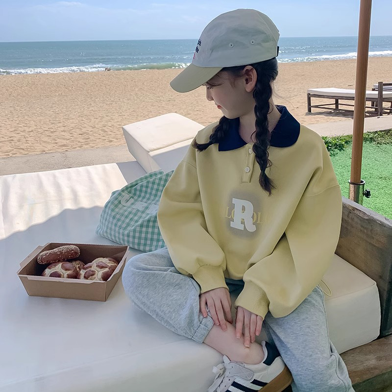 女童卫衣秋装2025新款洋气儿童春秋款童装小女孩秋季POLO领上衣潮