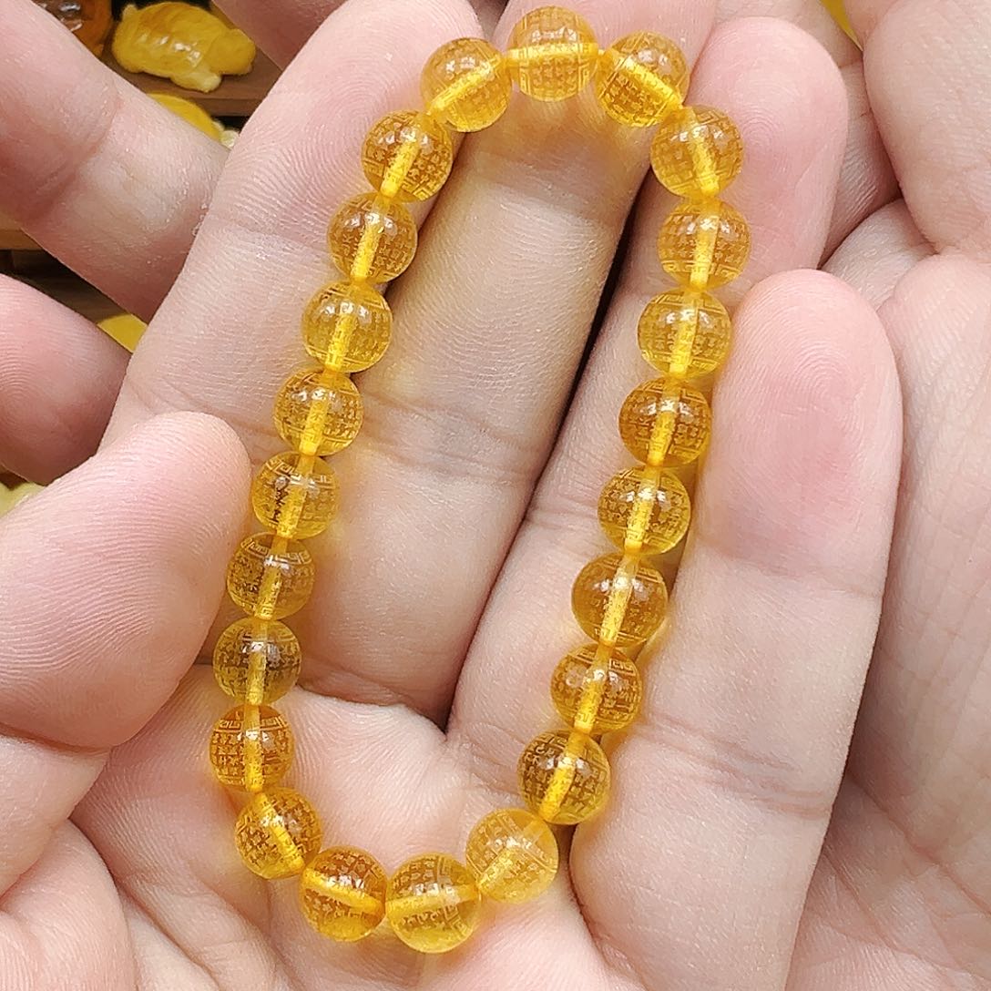 手链琥珀未镶嵌金珀心经雕刻单圈6.8克，开播福利