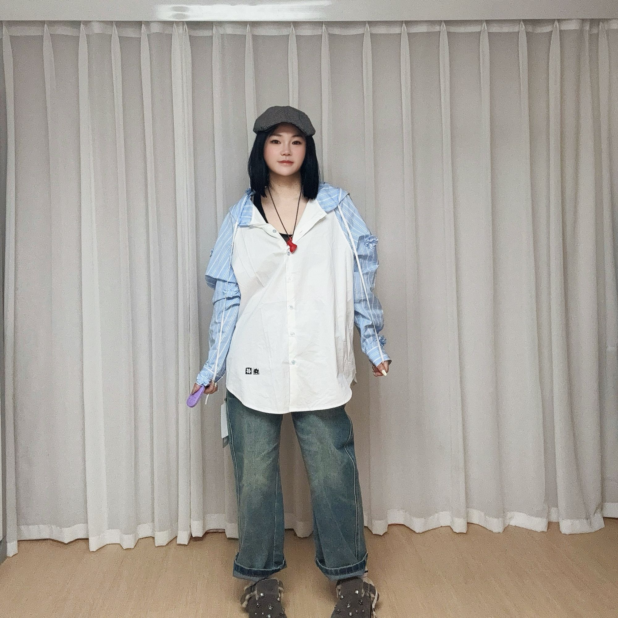 OooF!Yang2025年春新款花朵袖衬衫25SS1296