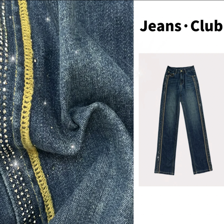 红黄美腿线 刺绣烫钻窄版直筒牛仔 中高腰显瘦四季常规