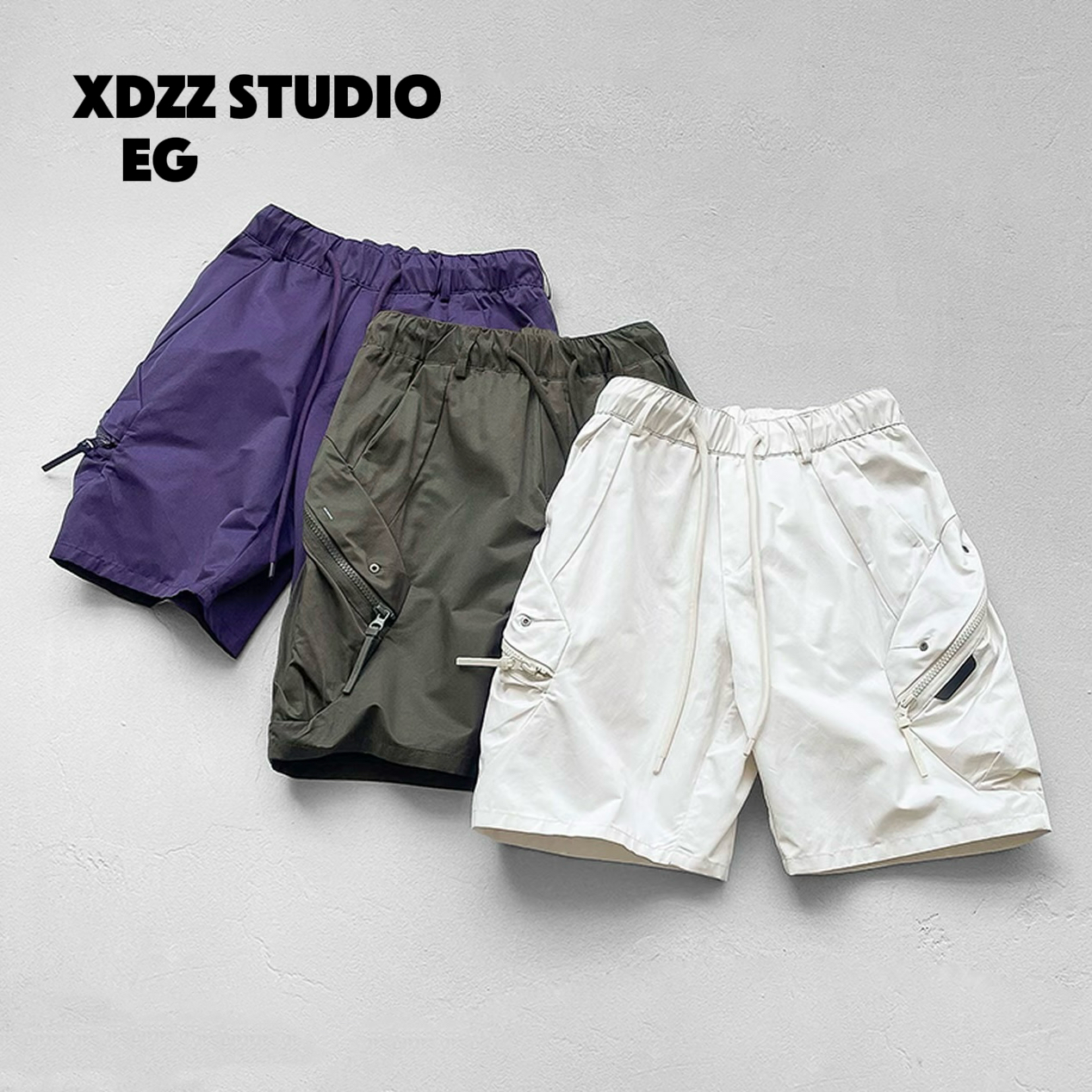 海云镜25ss夏季重磅街头柔光金属感立体大工装结构短裤 DK316