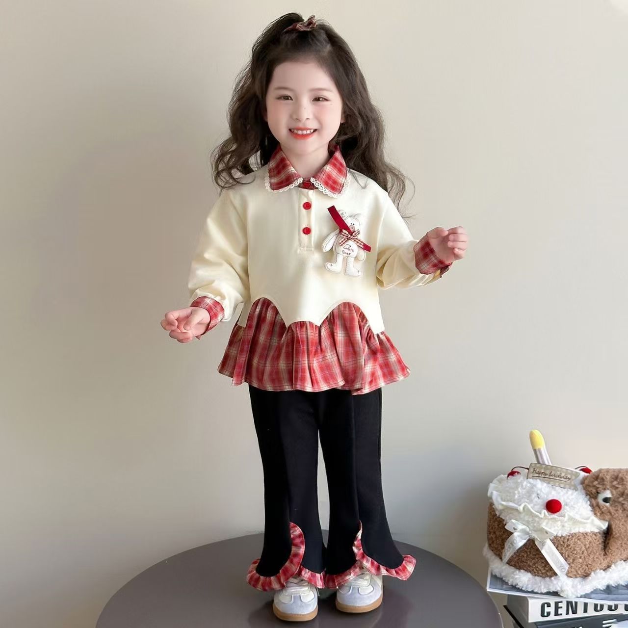 女童套装2025新款儿童洋气时髦女宝宝秋季喇叭裤两件套童装秋装潮