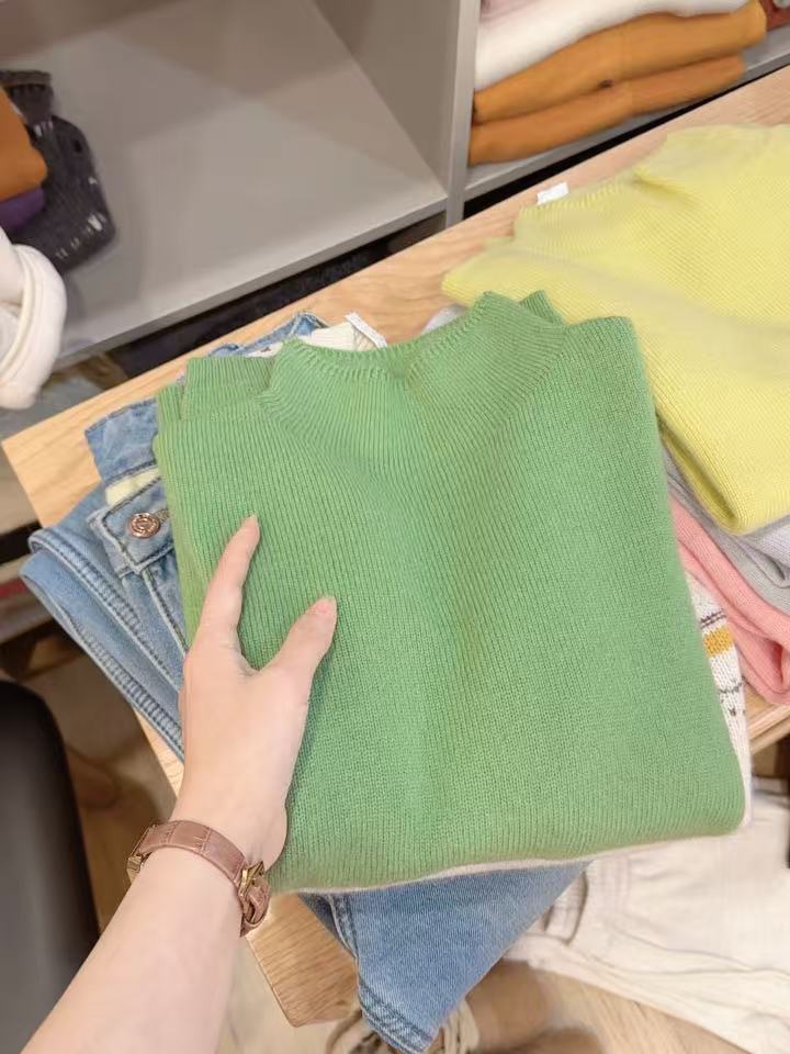 七言家  巨好看！叶绿100%羊软糯半高领毛衣1