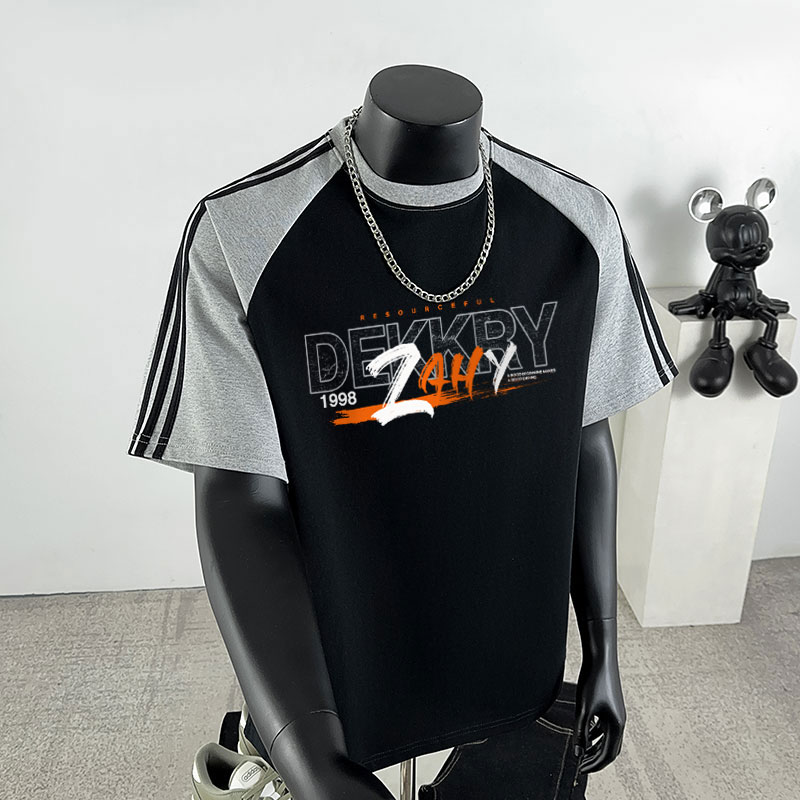 潮牌小众设计感字母印花纯棉短袖t恤男夏季宽松休闲百搭圆领上衣